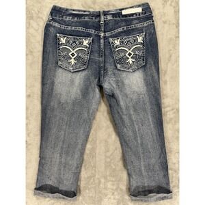 Rhythm In Blues Capri Jeans Womens Blue 6 Low Rise Stretch Cuffed Thick Stitch‎